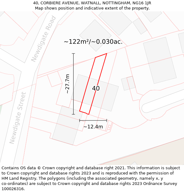 40, CORBIERE AVENUE, WATNALL, NOTTINGHAM, NG16 1JR: Plot and title map