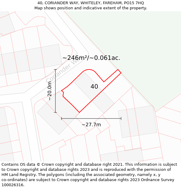 40, CORIANDER WAY, WHITELEY, FAREHAM, PO15 7HQ: Plot and title map