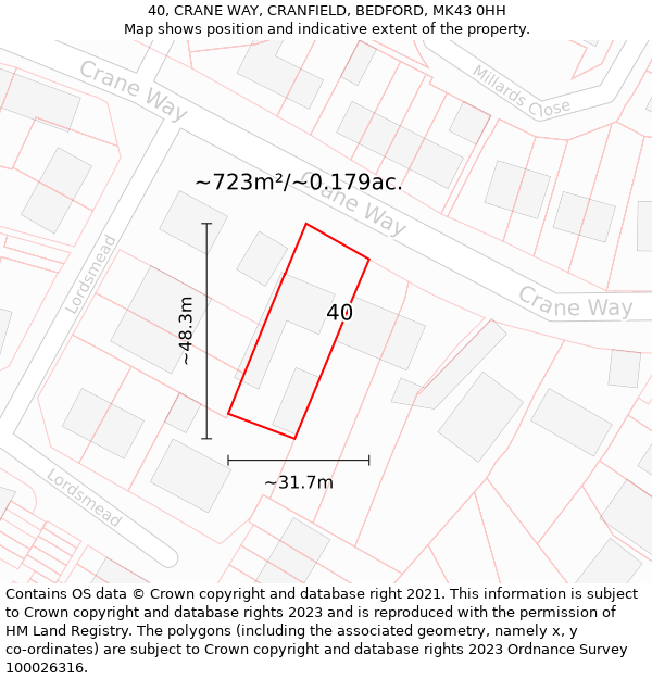 40, CRANE WAY, CRANFIELD, BEDFORD, MK43 0HH: Plot and title map