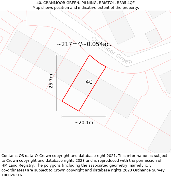 40, CRANMOOR GREEN, PILNING, BRISTOL, BS35 4QF: Plot and title map