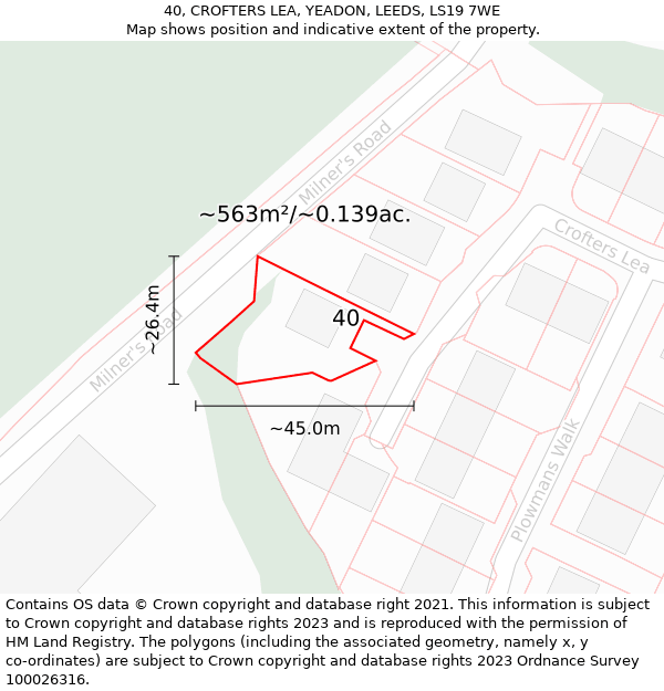 40, CROFTERS LEA, YEADON, LEEDS, LS19 7WE: Plot and title map