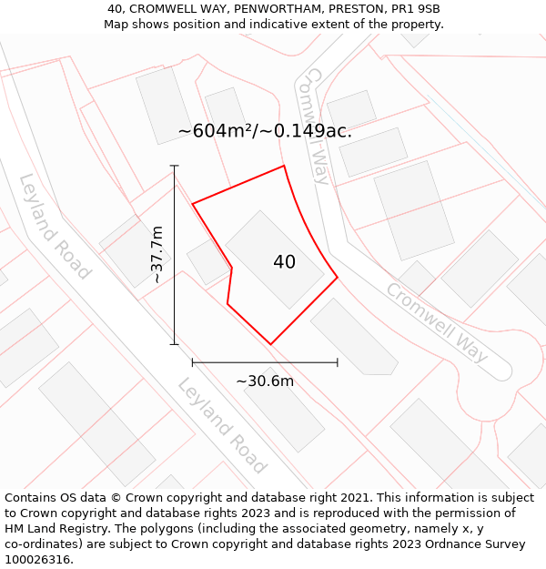 40, CROMWELL WAY, PENWORTHAM, PRESTON, PR1 9SB: Plot and title map