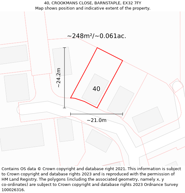 40, CROOKMANS CLOSE, BARNSTAPLE, EX32 7FY: Plot and title map