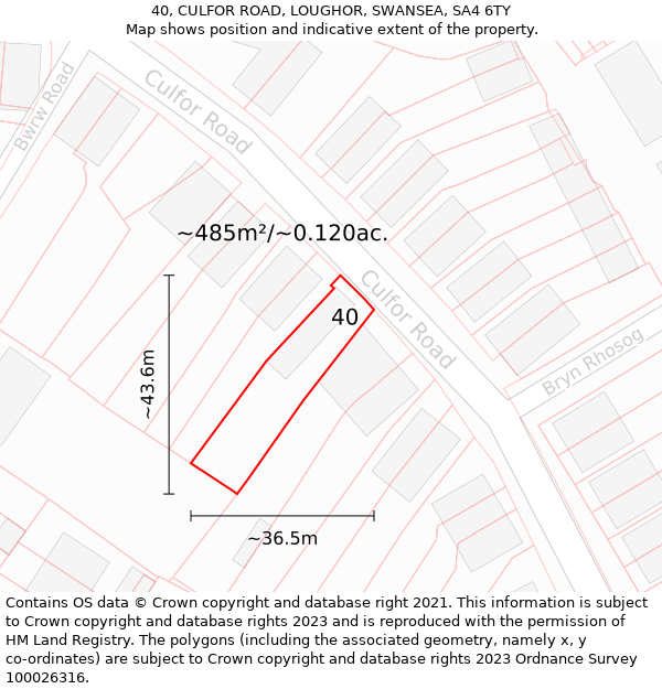 40, CULFOR ROAD, LOUGHOR, SWANSEA, SA4 6TY: Plot and title map