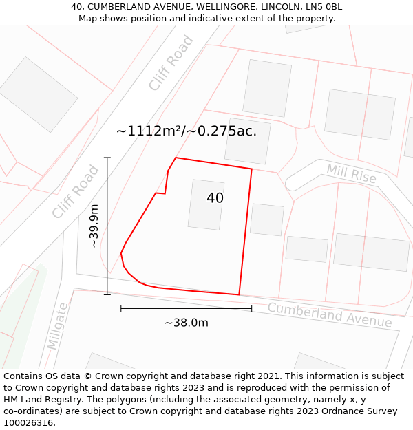 40, CUMBERLAND AVENUE, WELLINGORE, LINCOLN, LN5 0BL: Plot and title map