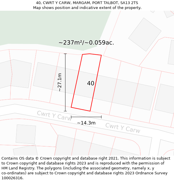 40, CWRT Y CARW, MARGAM, PORT TALBOT, SA13 2TS: Plot and title map