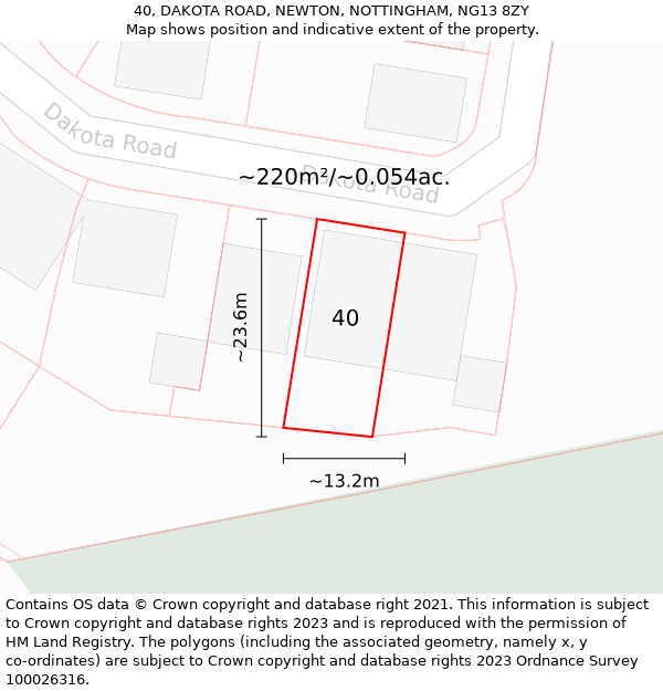 40, DAKOTA ROAD, NEWTON, NOTTINGHAM, NG13 8ZY: Plot and title map