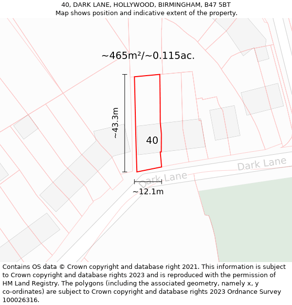 40, DARK LANE, HOLLYWOOD, BIRMINGHAM, B47 5BT: Plot and title map