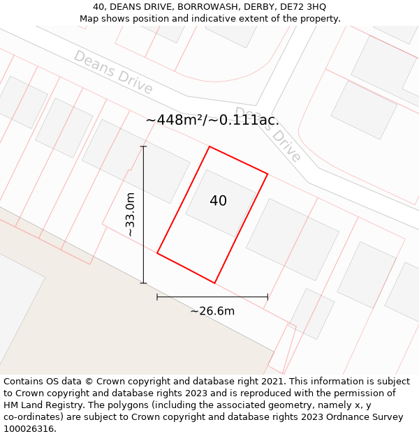 40, DEANS DRIVE, BORROWASH, DERBY, DE72 3HQ: Plot and title map