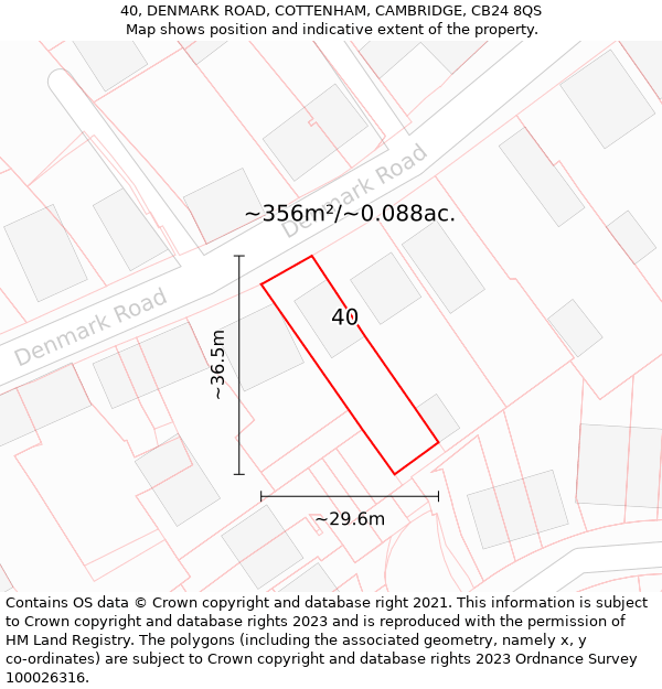 40, DENMARK ROAD, COTTENHAM, CAMBRIDGE, CB24 8QS: Plot and title map