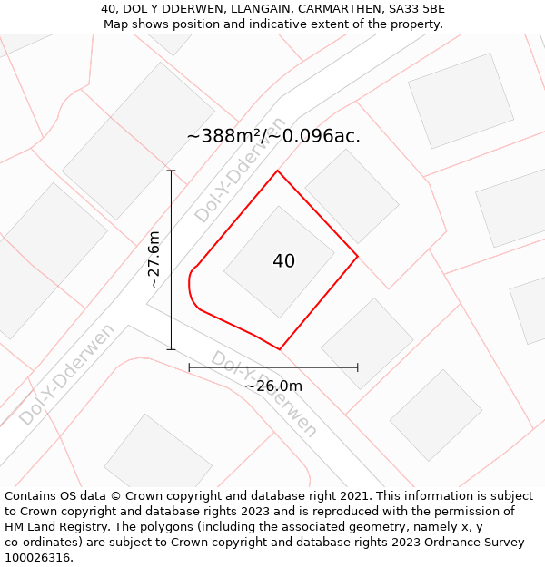 40, DOL Y DDERWEN, LLANGAIN, CARMARTHEN, SA33 5BE: Plot and title map