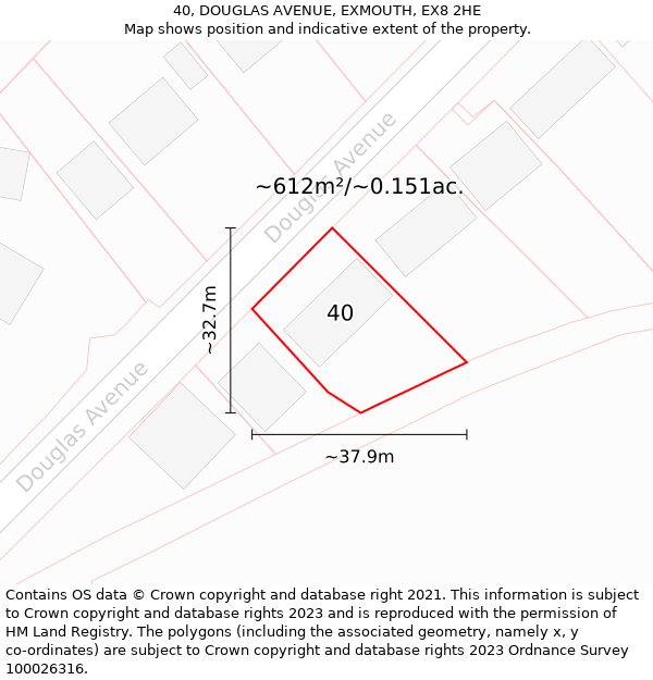 40, DOUGLAS AVENUE, EXMOUTH, EX8 2HE: Plot and title map