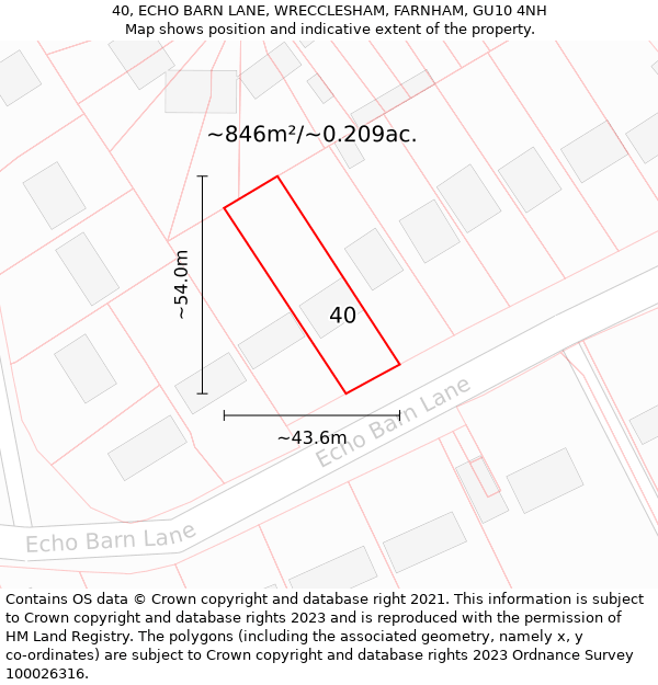 40, ECHO BARN LANE, WRECCLESHAM, FARNHAM, GU10 4NH: Plot and title map