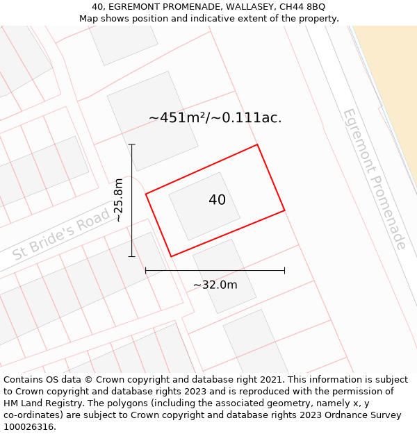 40, EGREMONT PROMENADE, WALLASEY, CH44 8BQ: Plot and title map