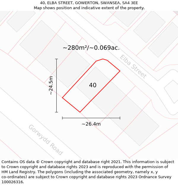 40, ELBA STREET, GOWERTON, SWANSEA, SA4 3EE: Plot and title map