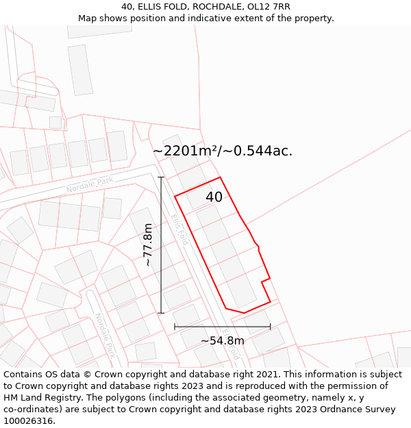 40, ELLIS FOLD, ROCHDALE, OL12 7RR: Plot and title map