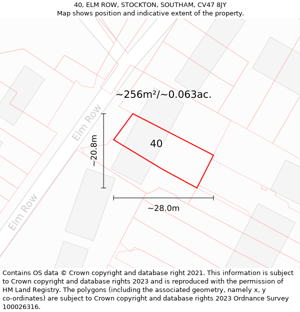 40, ELM ROW, STOCKTON, SOUTHAM, CV47 8JY: Plot and title map