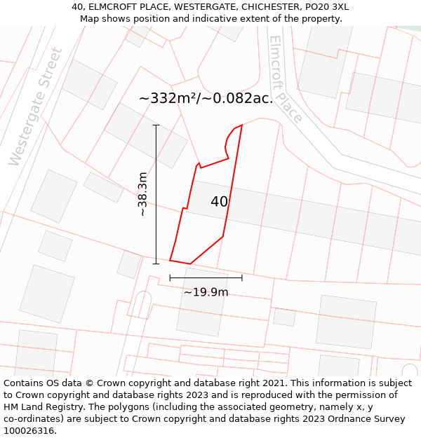 40, ELMCROFT PLACE, WESTERGATE, CHICHESTER, PO20 3XL: Plot and title map