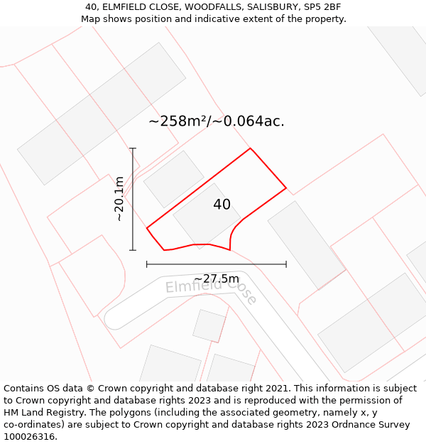 40, ELMFIELD CLOSE, WOODFALLS, SALISBURY, SP5 2BF: Plot and title map