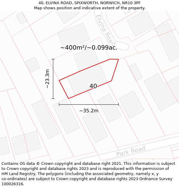 40, ELVINA ROAD, SPIXWORTH, NORWICH, NR10 3PF: Plot and title map