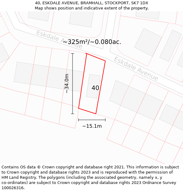 40, ESKDALE AVENUE, BRAMHALL, STOCKPORT, SK7 1DX: Plot and title map