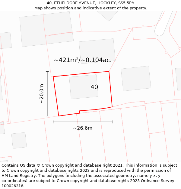 40, ETHELDORE AVENUE, HOCKLEY, SS5 5PA: Plot and title map