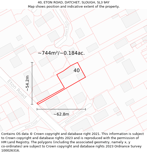 40, ETON ROAD, DATCHET, SLOUGH, SL3 9AY: Plot and title map