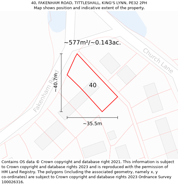 40, FAKENHAM ROAD, TITTLESHALL, KING'S LYNN, PE32 2PH: Plot and title map