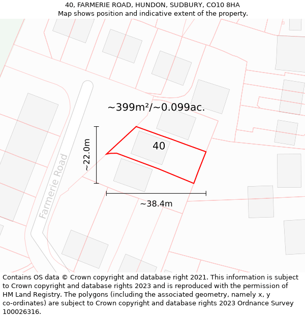 40, FARMERIE ROAD, HUNDON, SUDBURY, CO10 8HA: Plot and title map