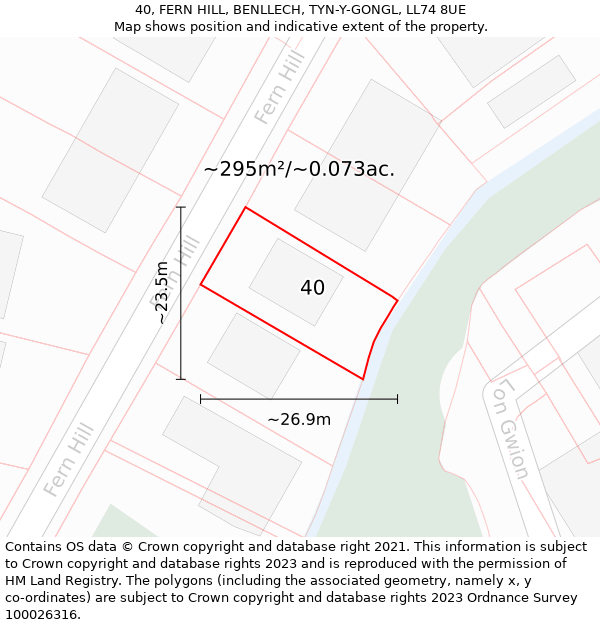40, FERN HILL, BENLLECH, TYN-Y-GONGL, LL74 8UE: Plot and title map