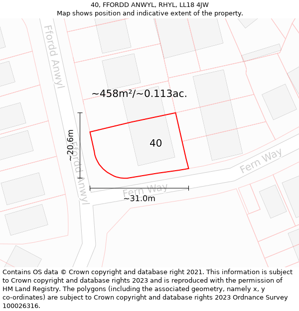 40, FFORDD ANWYL, RHYL, LL18 4JW: Plot and title map