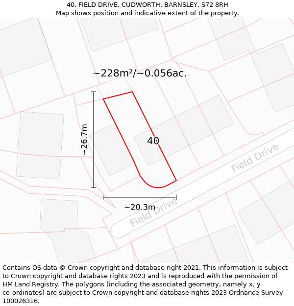 40, FIELD DRIVE, CUDWORTH, BARNSLEY, S72 8RH: Plot and title map