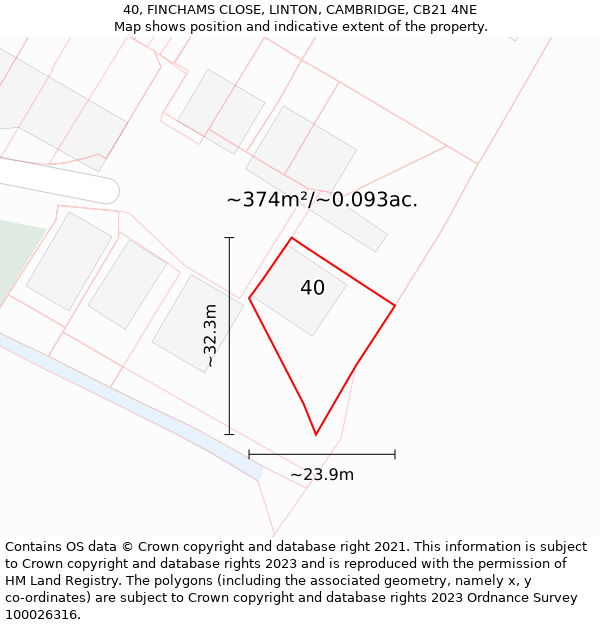 40, FINCHAMS CLOSE, LINTON, CAMBRIDGE, CB21 4NE: Plot and title map