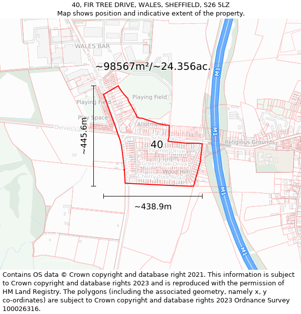 40, FIR TREE DRIVE, WALES, SHEFFIELD, S26 5LZ: Plot and title map