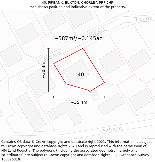 40, FIRBANK, EUXTON, CHORLEY, PR7 6HP: Plot and title map