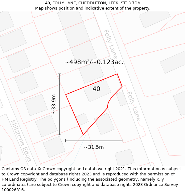 40, FOLLY LANE, CHEDDLETON, LEEK, ST13 7DA: Plot and title map