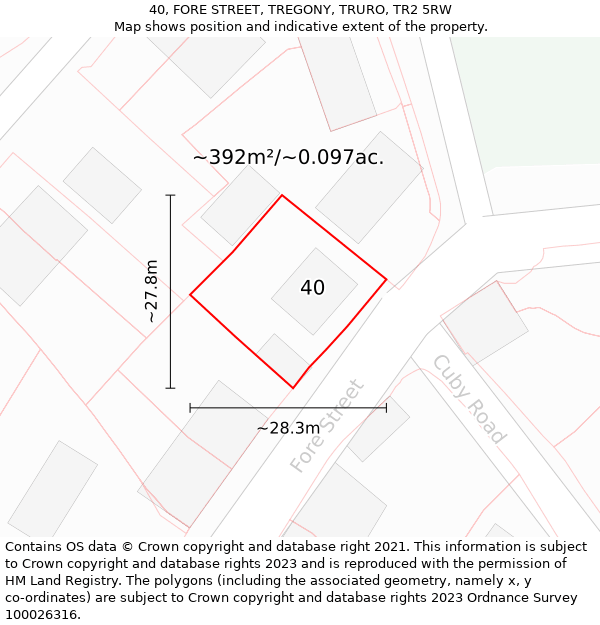 40, FORE STREET, TREGONY, TRURO, TR2 5RW: Plot and title map