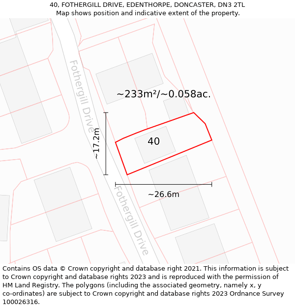 40, FOTHERGILL DRIVE, EDENTHORPE, DONCASTER, DN3 2TL: Plot and title map