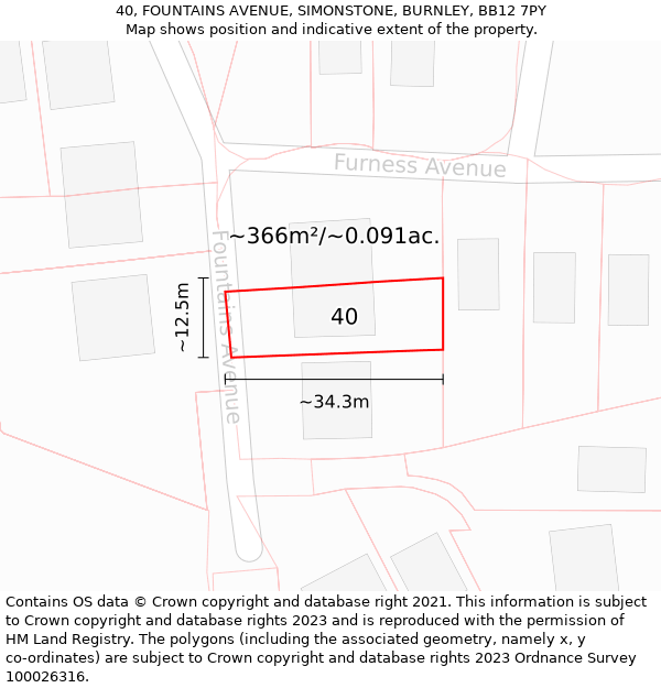 40, FOUNTAINS AVENUE, SIMONSTONE, BURNLEY, BB12 7PY: Plot and title map