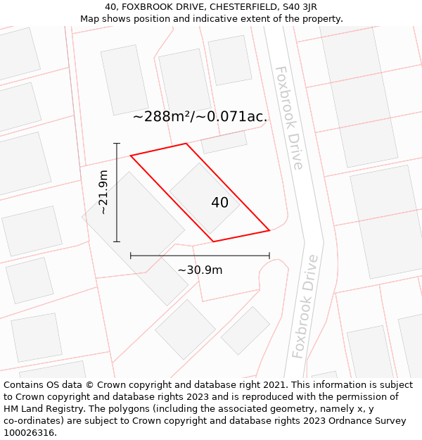 40, FOXBROOK DRIVE, CHESTERFIELD, S40 3JR: Plot and title map