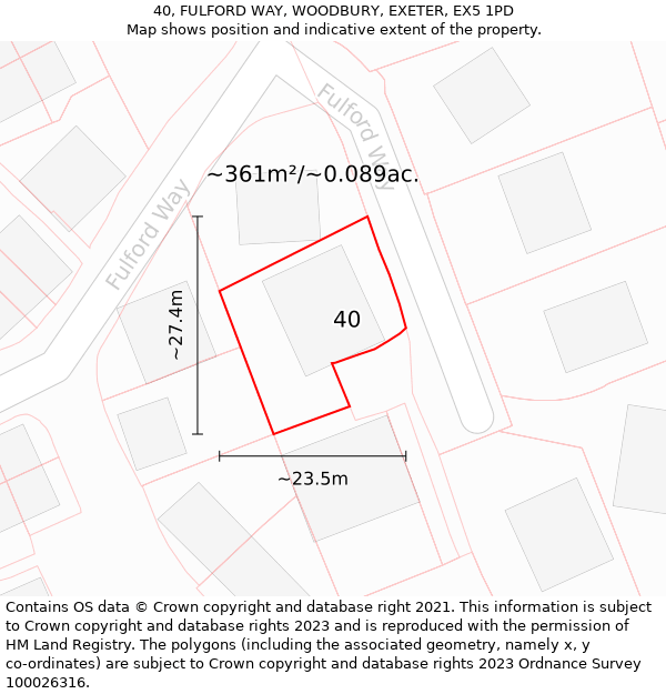 40, FULFORD WAY, WOODBURY, EXETER, EX5 1PD: Plot and title map