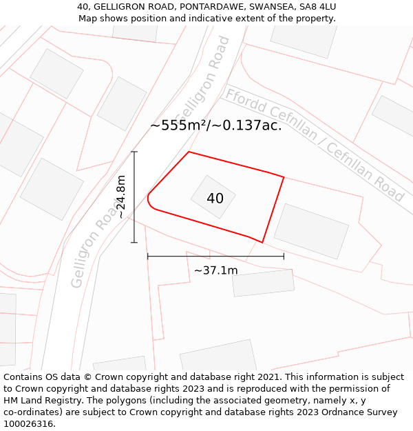 40, GELLIGRON ROAD, PONTARDAWE, SWANSEA, SA8 4LU: Plot and title map