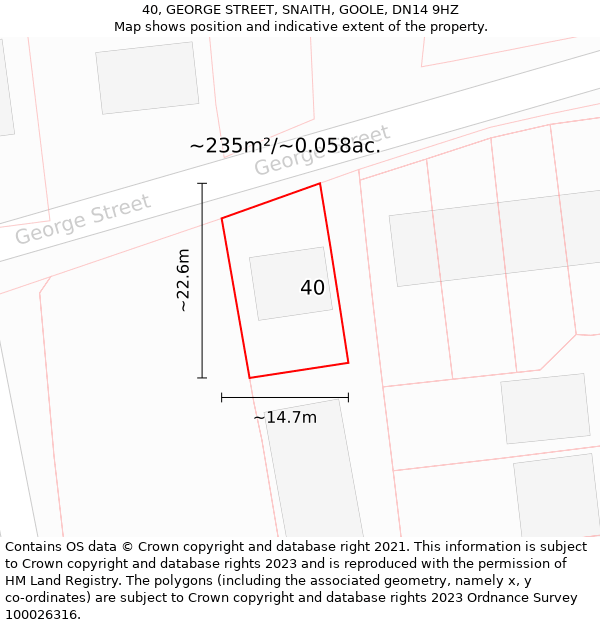 40, GEORGE STREET, SNAITH, GOOLE, DN14 9HZ: Plot and title map