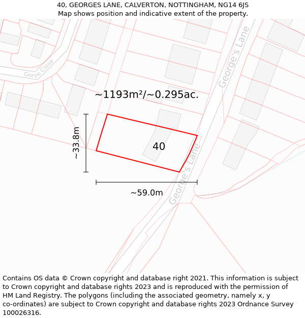 40, GEORGES LANE, CALVERTON, NOTTINGHAM, NG14 6JS: Plot and title map