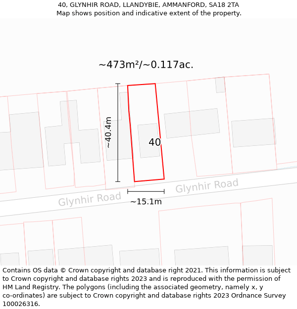 40, GLYNHIR ROAD, LLANDYBIE, AMMANFORD, SA18 2TA: Plot and title map