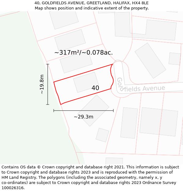 40, GOLDFIELDS AVENUE, GREETLAND, HALIFAX, HX4 8LE: Plot and title map