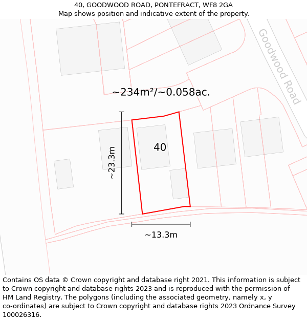 40, GOODWOOD ROAD, PONTEFRACT, WF8 2GA: Plot and title map