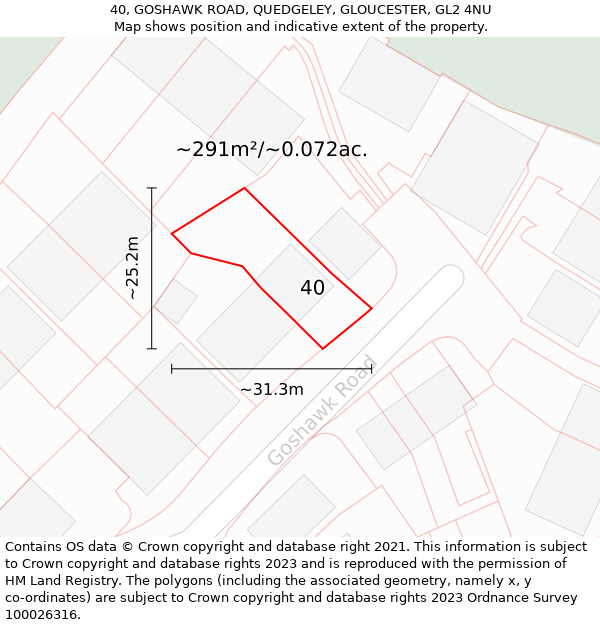 40, GOSHAWK ROAD, QUEDGELEY, GLOUCESTER, GL2 4NU: Plot and title map