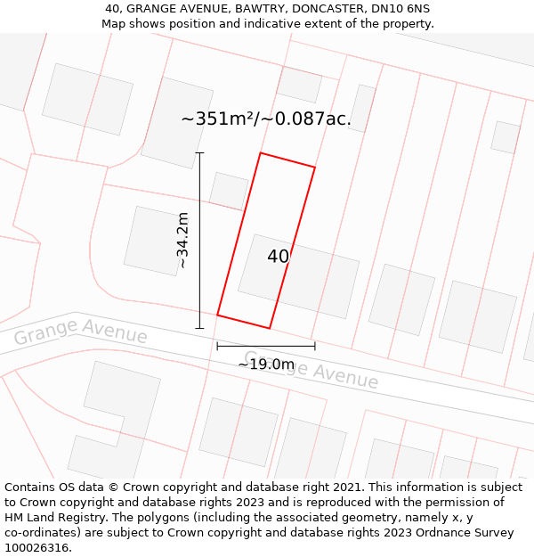 40, GRANGE AVENUE, BAWTRY, DONCASTER, DN10 6NS: Plot and title map