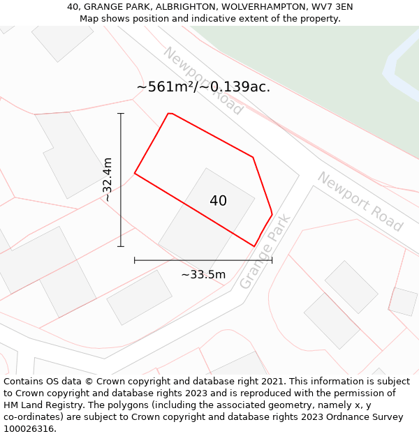 40, GRANGE PARK, ALBRIGHTON, WOLVERHAMPTON, WV7 3EN: Plot and title map